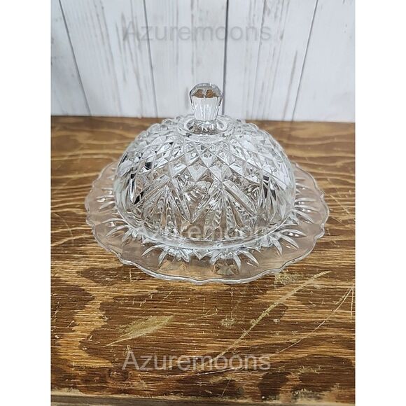 Vintage Covered Butter Dish Presscut Clear Pressed Glass Anchor Hocking 7" Round - Picture 1 of 6